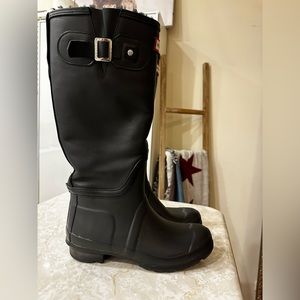 Hunter Leather Rain Boots Sherpa Lining US Women’s 7